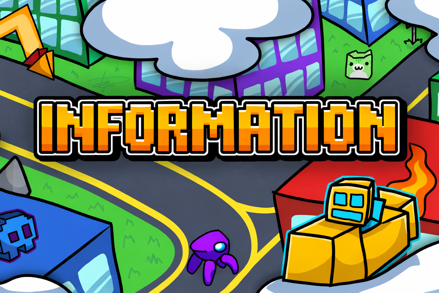 GD Avenue information artwork with the community city and Geometry Dash characters